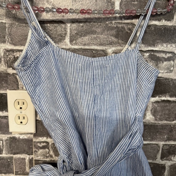Reformation Angela Linen Wrap Cami Mini Dress Blue Striped Bow Tie - Picture 10 of 11
